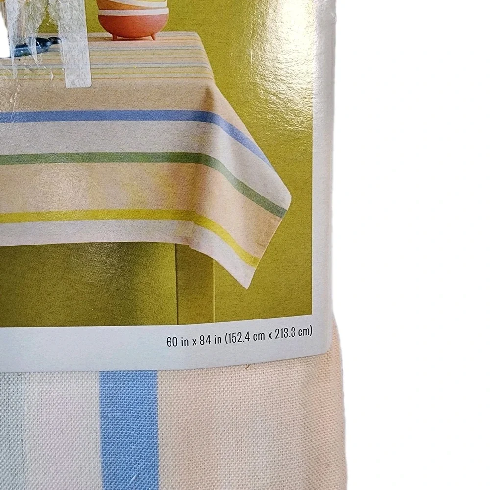 Room Essentials Rectangular Tablecloth 60x84 Multicolor Stripe 100% Cotton New